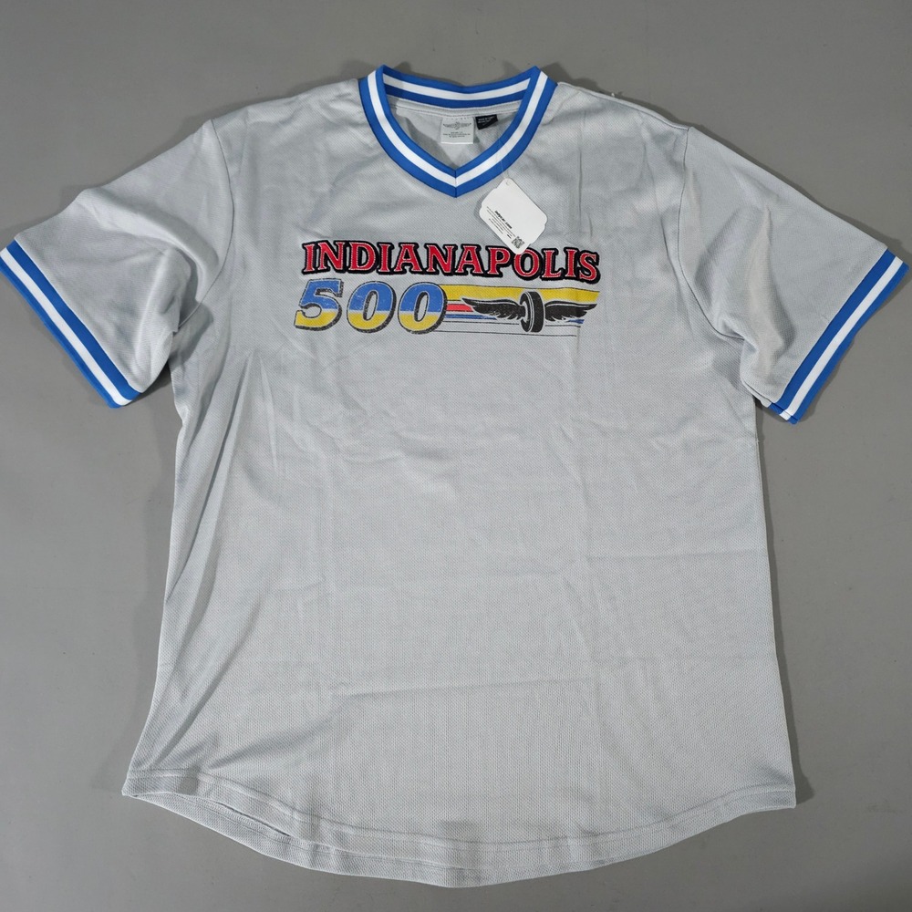 IndyCar Indianapolis 500 Jersey Mens Medium Grey Racing Mesh V-Neck NWT